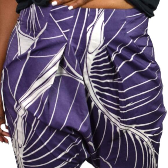 Benetton Drop Crotch Capri Shorts Purple Cotton Harem High Waist Relaxed Size 4 - Picture 4 of 16